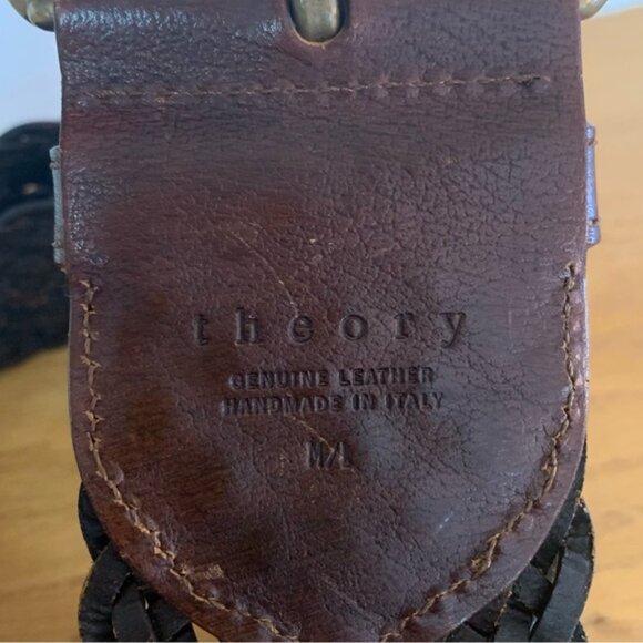 Theory women’s black leather braided wide belt size medium / Large gold buckle - Picture 5 of 5